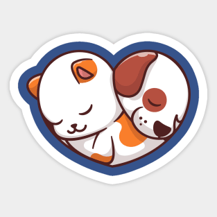 Cute Cat And Dog Sleeping Cartoon Vector Icon Illustration Sticker